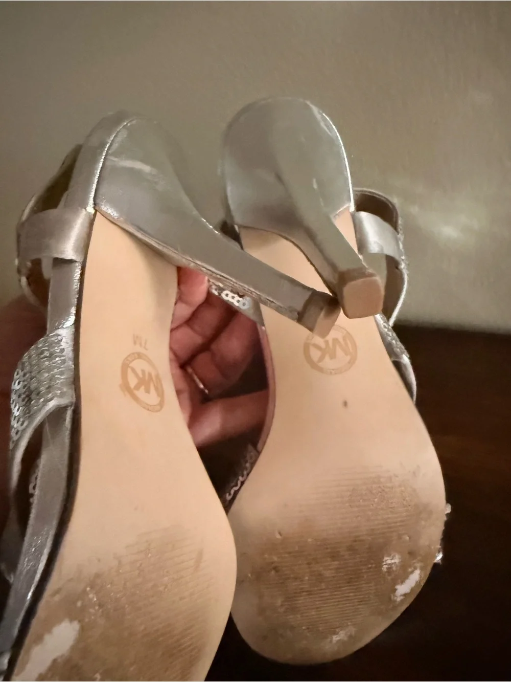 Michael Kors Silver Sequin Strappy High Heels for Women